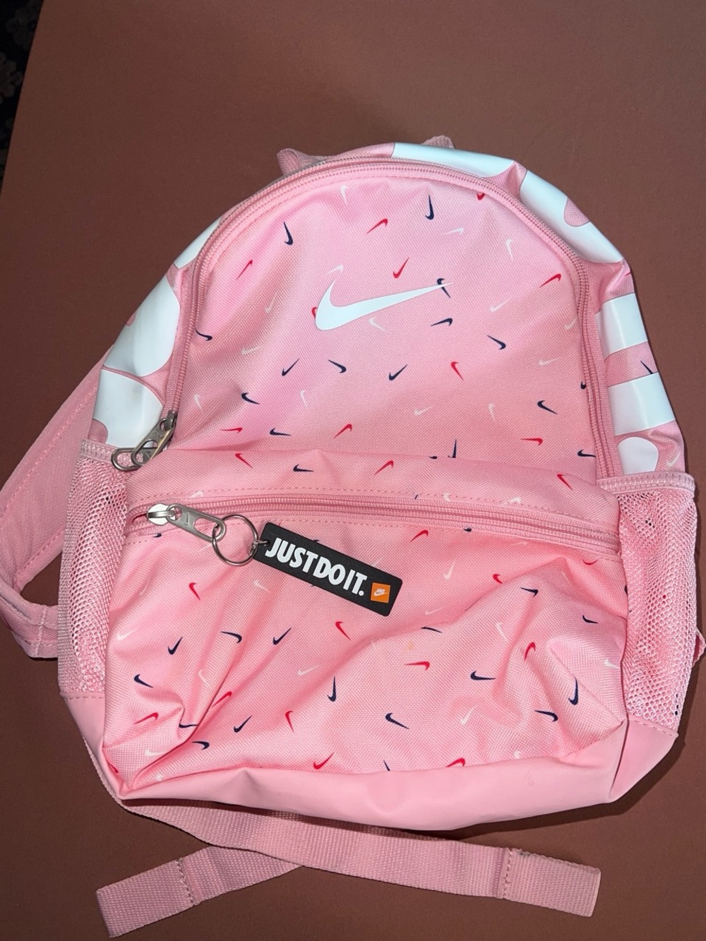 Nike Pink Mini Backpack with Multicolor Swoosh Print